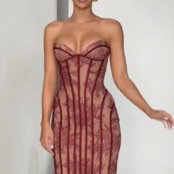 Zenobia Striped Floral Strapless Corset Backless Dress