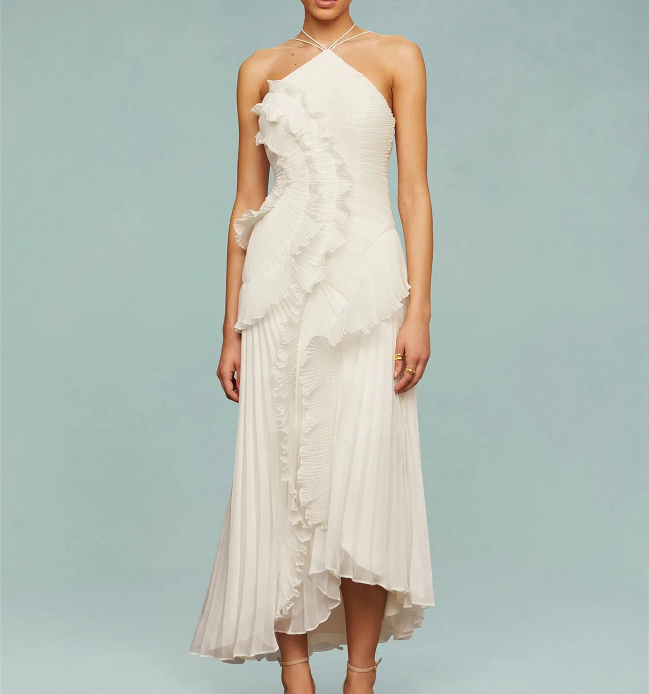 Arabella Tiered Pleated Ruffle Maxi Dress