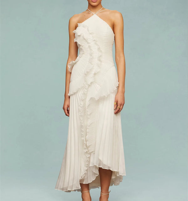Arabella Tiered Pleated Ruffle Maxi Dress