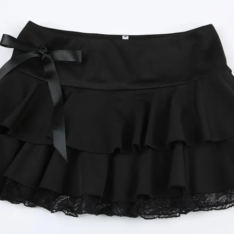 Belladonna Lace-Bow Gothic A-Line Mini Skirt One-piece