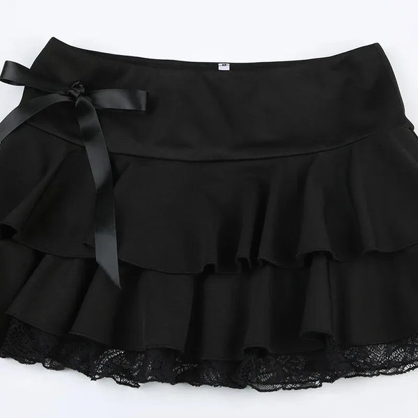 Belladonna Lace-Bow Gothic A-Line Mini Skirt One-piece