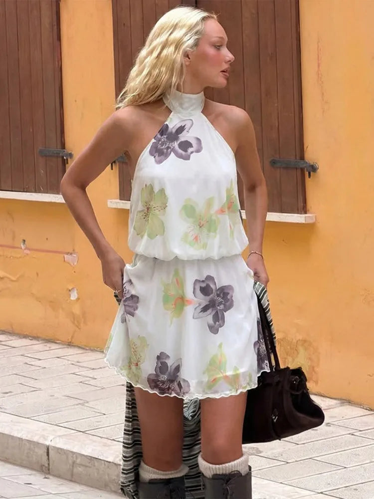 Thalia Floral Halter Ruffle Mini Dress