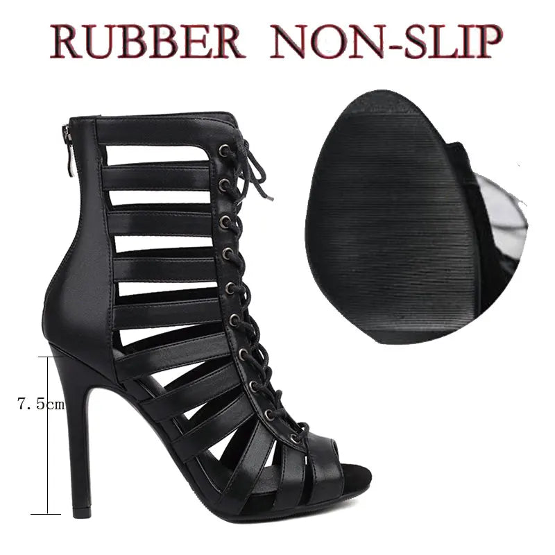 Ondine Lace-Up Cut-Out Peep-Toe Ballroom Dance Boots