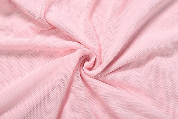 Kliou Mesh Patchwork Pink Dress Woman Summer Trend Low-Neck Backless Ruffles Tassel Skinny Wrap Hip Ruched Elegant Mini Bodycon