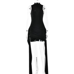 Natalia Sleeveless Ruched Bodycon Mini Dress with Side Drape