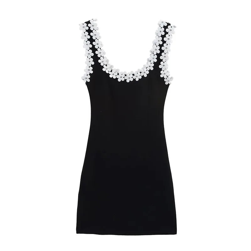Isabeau Flower-Trim Square-Neck Bodycon Mini Dress