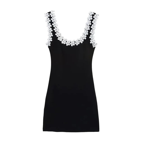Isabeau Flower-Trim Square-Neck Bodycon Mini Dress