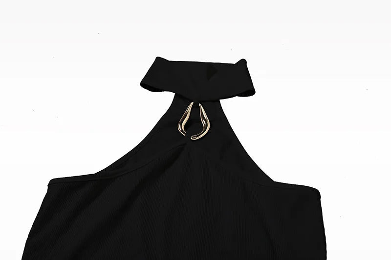 Metal Buckle Decoration Tank Tops Women Turtleneck Off Shoulder Skinny Stretch Street Fashion Wild Style Solid Outfits