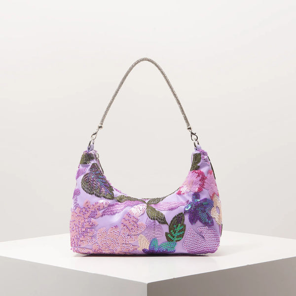 Florentina Floral Sequin Embroidered Half-Moon Shoulder Bag