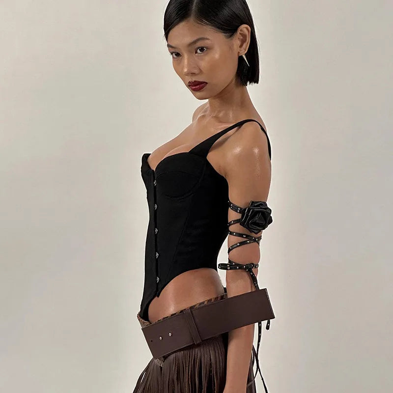 Vesper Asymmetrical Corset Crop Top One-piece