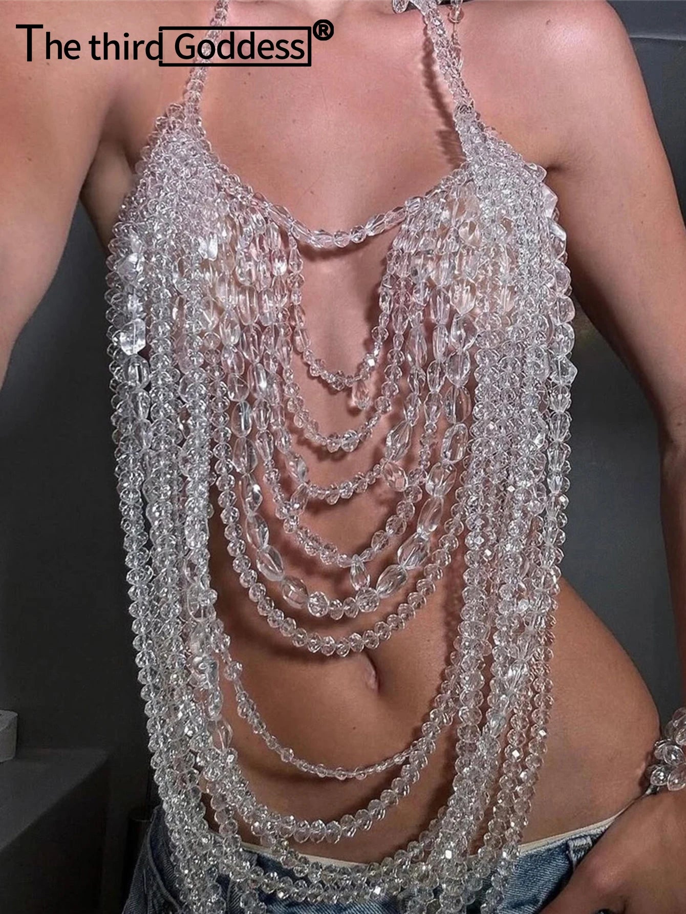 Opaline White Rhinestone Halter Crop Top Main image