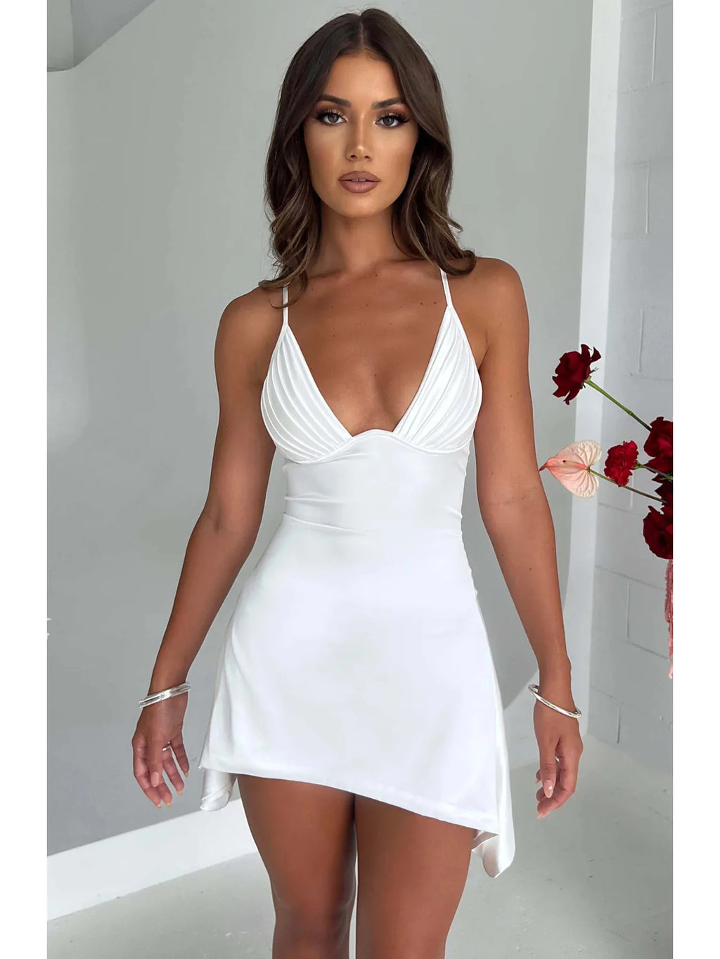 Leona V-Neck Halter Backless Mini Dress