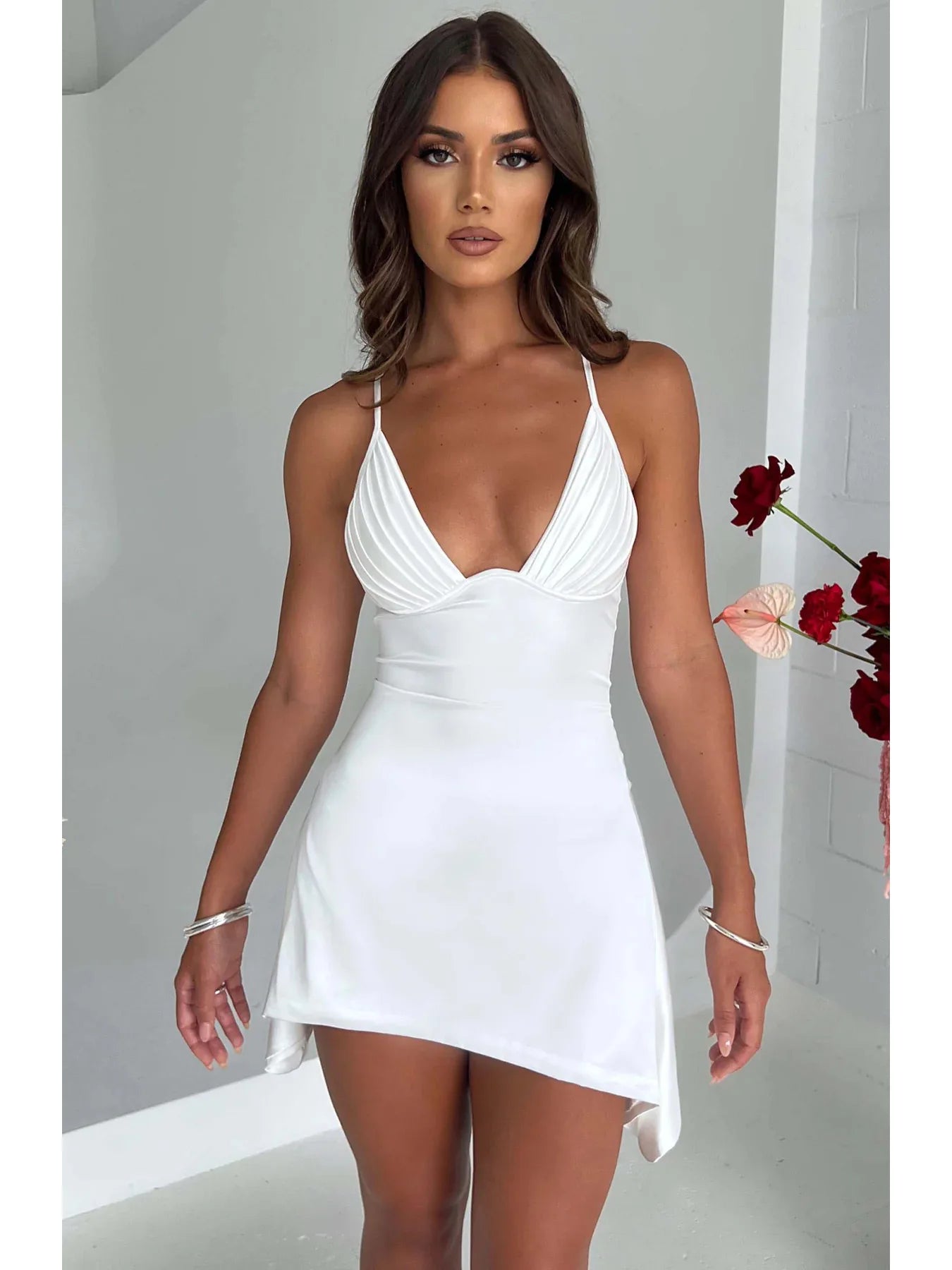 Leona V-Neck Halter Backless Mini Dress
