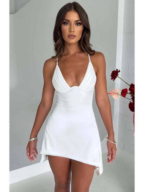 Leona V-Neck Halter Backless Mini Dress