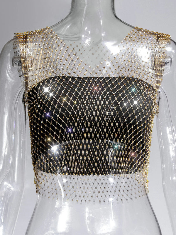 Naomi Rhinestone Mesh Festival Top