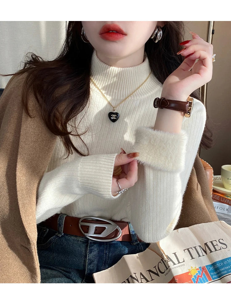 Bettany Velvet-Lined Thermal Knit Turtleneck Sweater One-piece