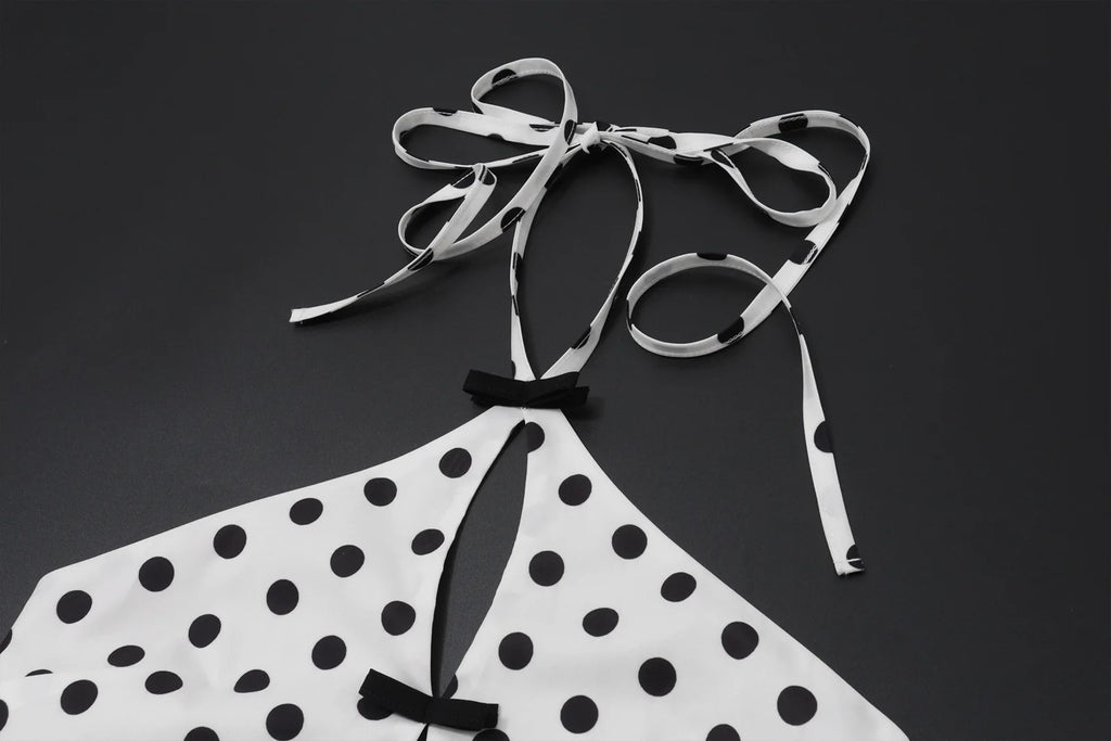 Carys Polka-Dot Tie-Front Halter Crop Top One-piece