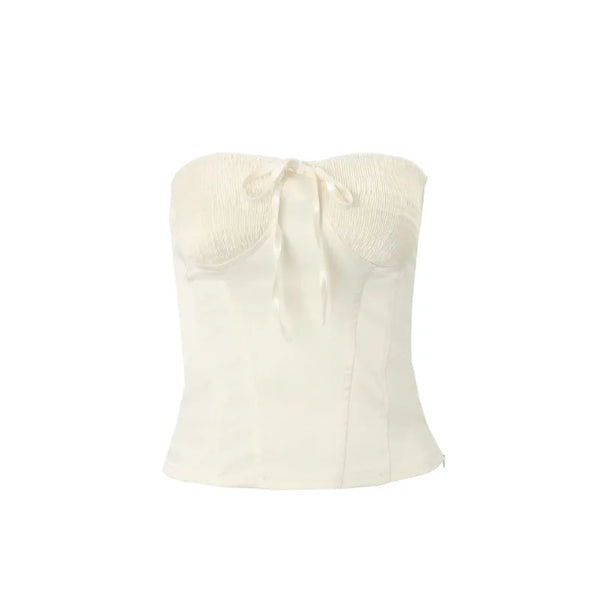 Zinaida Ivory Satin Bow-Front Corset Tube Top One-piece