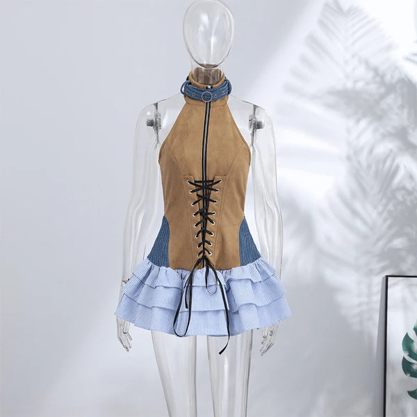 Talia Color-Block Denim Corset Mini Dress Collection