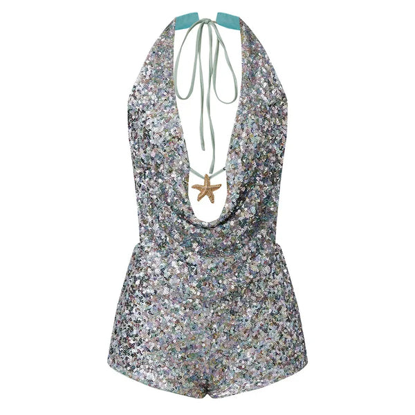 Wynonna Sequin Halter Cowl Crop Top & Mini Skirt Set