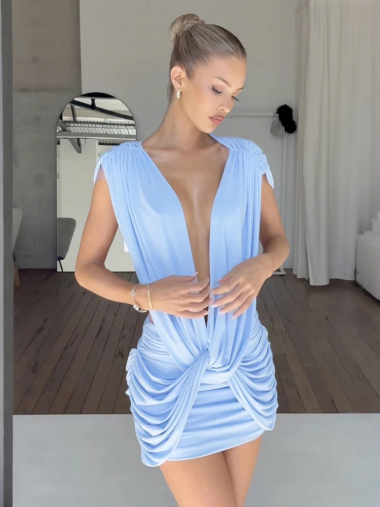Cambria Deep-V Ruched Cutout Mini Dress Secondary image