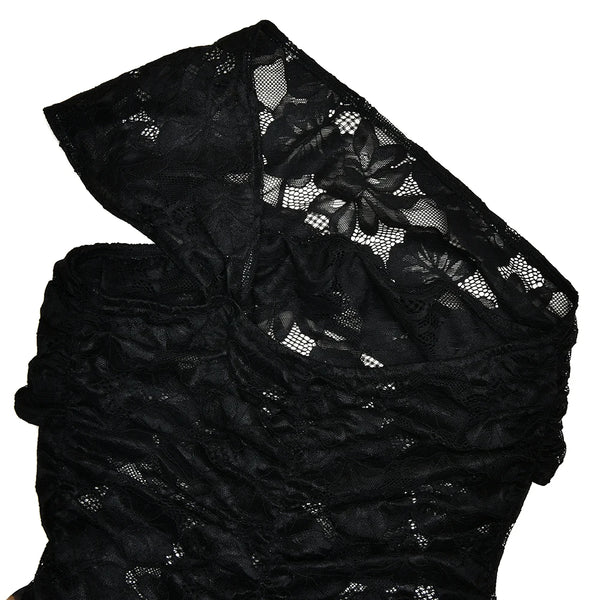 Amaranta Sheer Lace & Leopard One-Shoulder Ruffle Dress