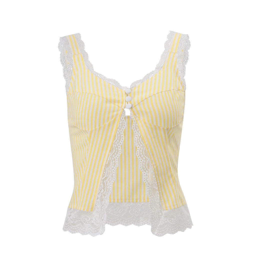 Lumi Striped Lace-Trim Split Tank Top One-piece