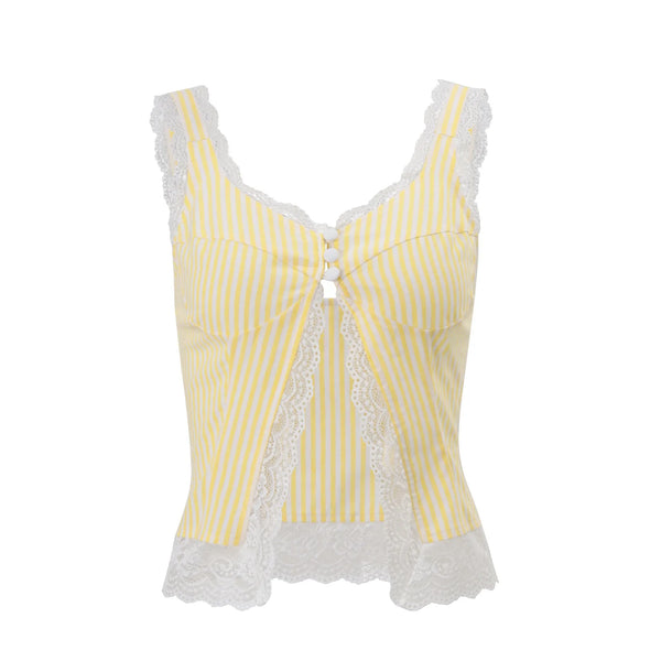 Lumi Striped Lace-Trim Split Tank Top One-piece