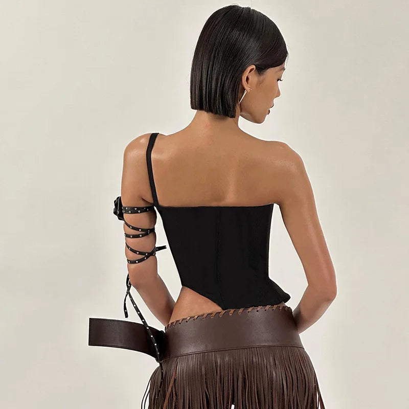 Vesper Asymmetrical Corset Crop Top One-piece