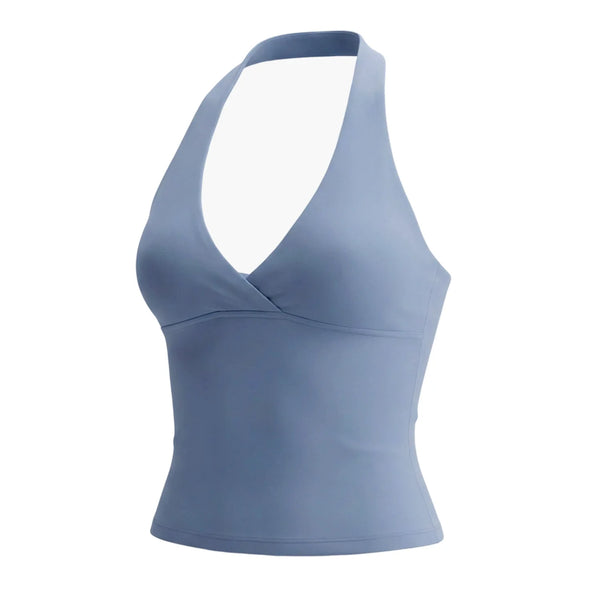 NCLAGEN Origin Halter Top Gym Clothes Deep-v 2 In 1 Women Yoga Vest Open Back Workout Fitness Camisole Sexy Running Sports Tops