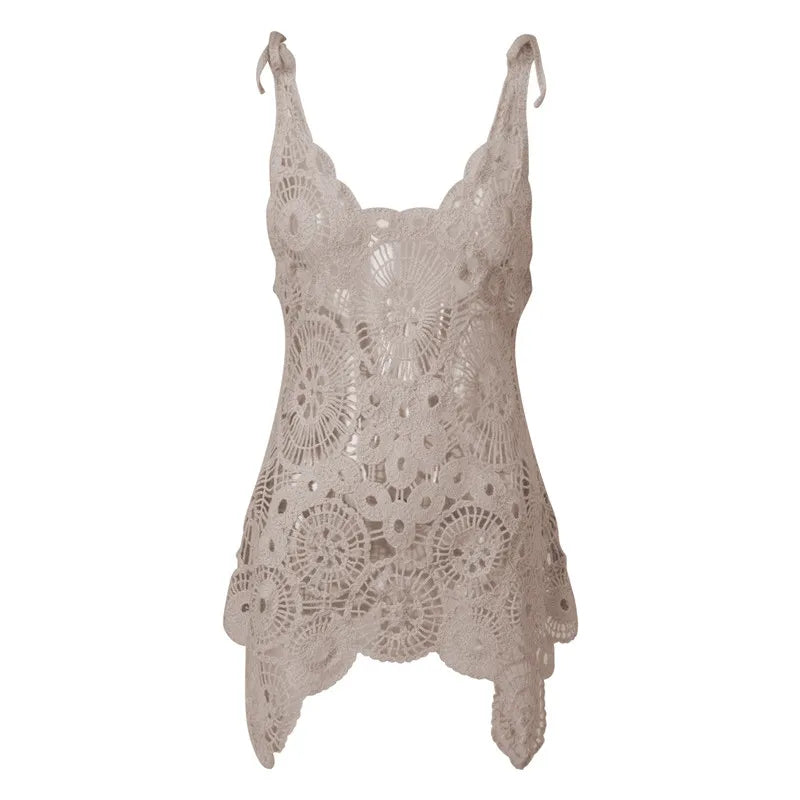 Velia Crochet Backless Beach Cover-Up Mini Dress One-piece