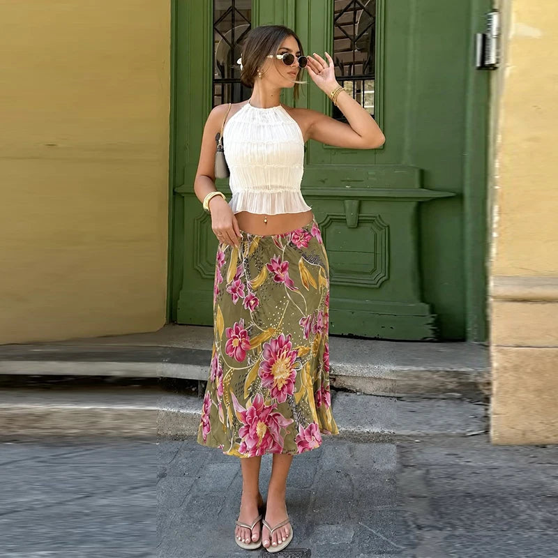 Romy Floral Satin Maxi Skirt One-piece