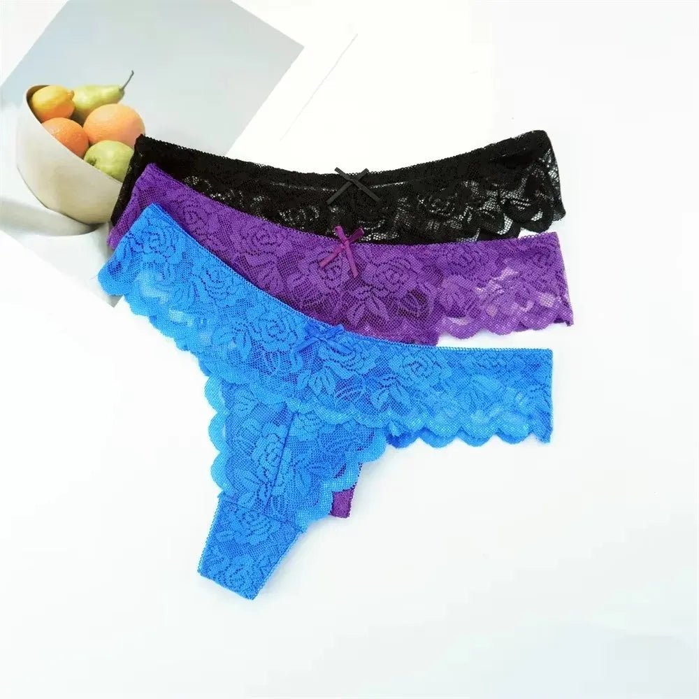 Violetta Sheer Lace G-String Panty Pack Lingerie 3-piece