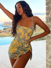 Floral Print Two Piece Set For Women Matching Set Corset Top And Mini Skirt Sets Summer Holiday Vacation Outfits