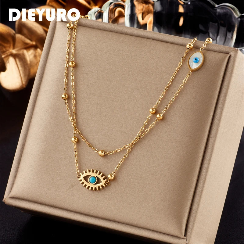 Evelina Layered Eye Pendant Necklace