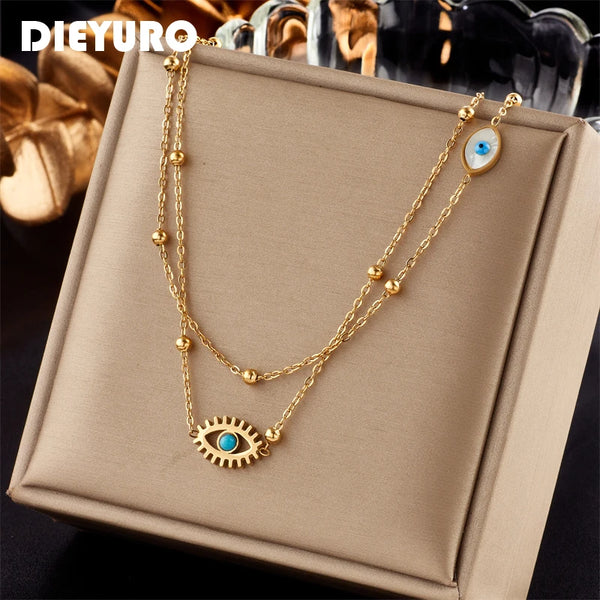 Evelina Layered Eye Pendant Necklace
