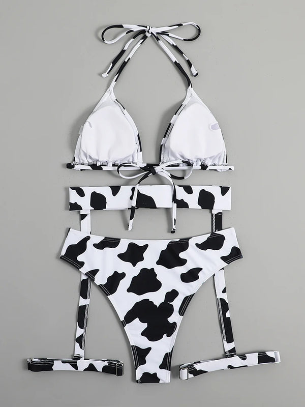 Savannah Cow-Print Lace-Up Bikini Two-piece