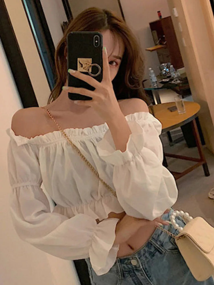 Serena Off-Shoulder Puff-Sleeve Ruffle Blouse One-piece