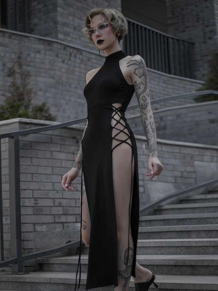 Seraphine Gothic Nun Cosplay Costume with Lace-Up High Slits