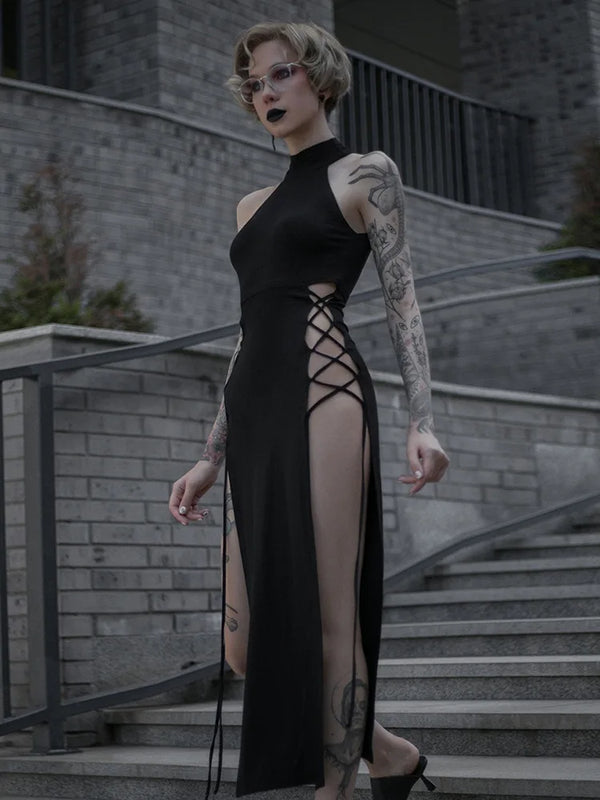 Seraphine Gothic Nun Cosplay Costume with Lace-Up High Slits
