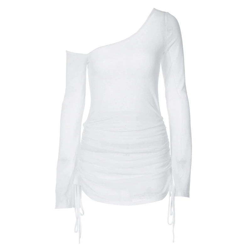 Sorelle Ruched Lace-Up One-Shoulder Mini Dress