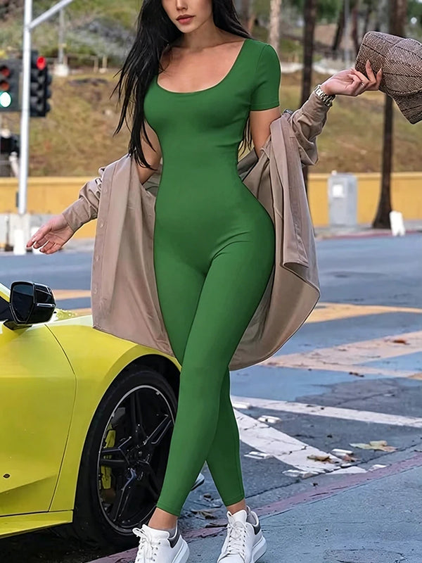 Women's Rompers Short Sleeve Solid Skinny Bodycon Jumpsuits Fashion Sports Fitness Casual Activity Streetwear Overalls