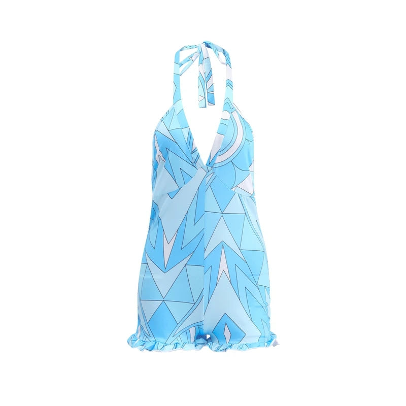 Ermengarde Print Halter Bow Backless Top & Long Skirt Set