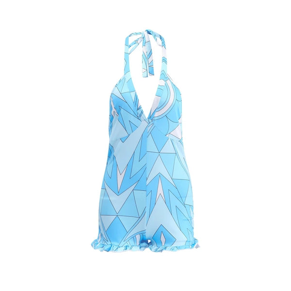 Ermengarde Print Halter Bow Backless Top & Long Skirt Set