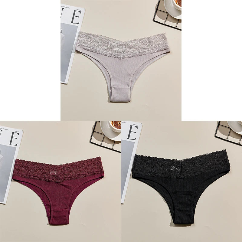 Danica Cotton Lace Brief Pack Lingerie 3-piece