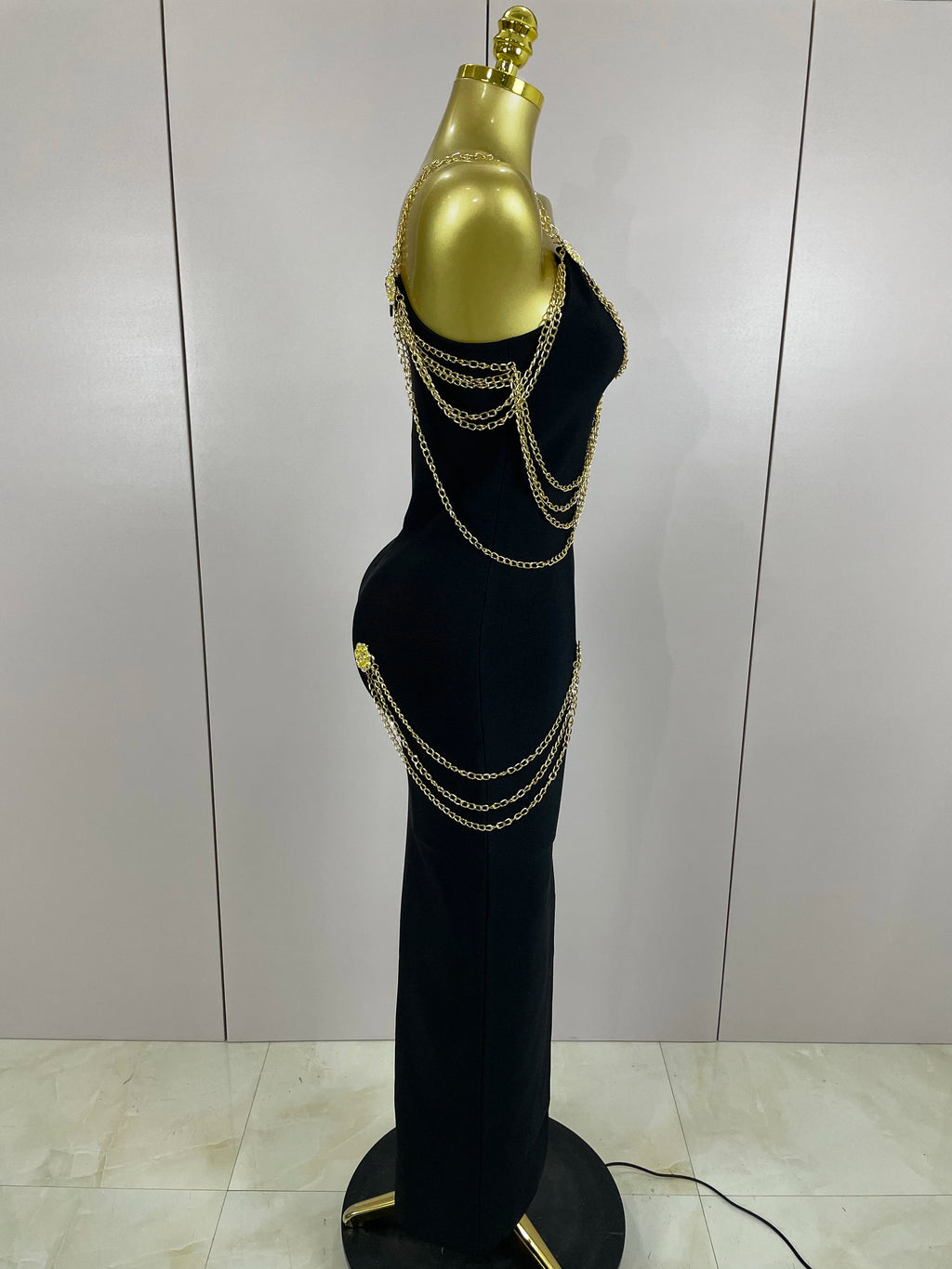 Kassandra Chain-Strap Split Bandage Maxi Dress