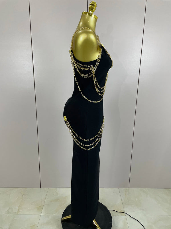 Kassandra Chain-Strap Split Bandage Maxi Dress