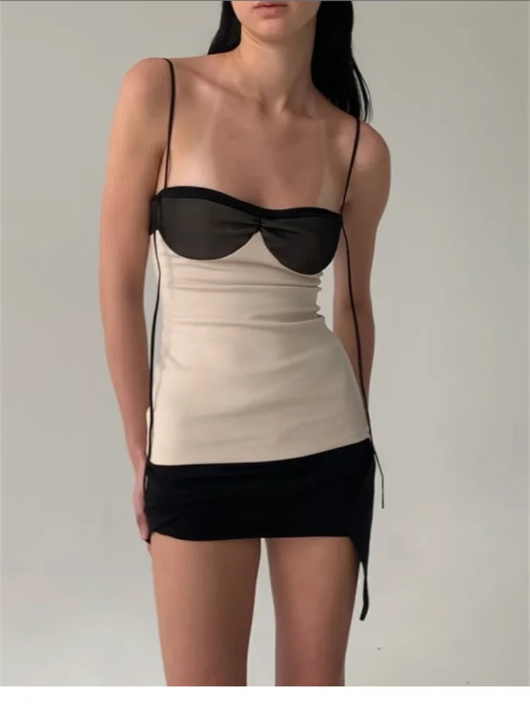 Kalliope Contrast Bandeau Patchwork Asymmetric Cami Mini Dress