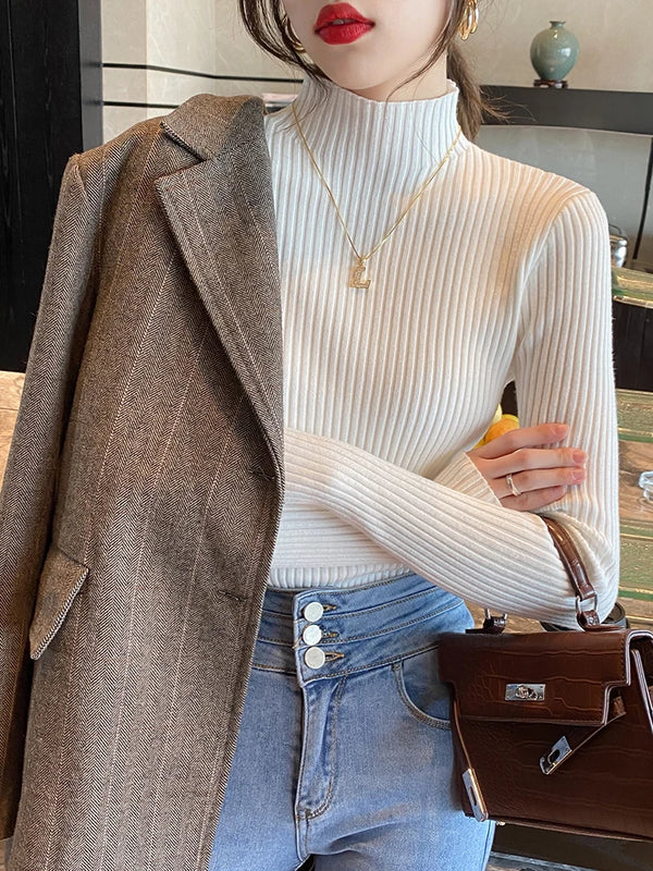 Hildegard Ribbed Knit Mock-Neck Slim Sweater One-piece