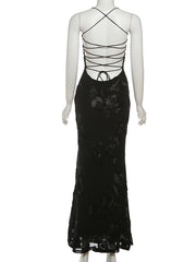 Isabella Spaghetti Strap Floral Embroidered Bodycon Maxi Dress